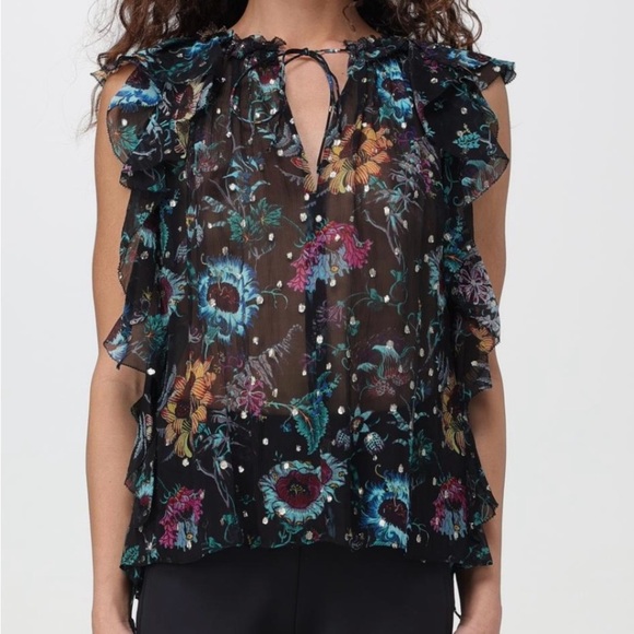Ulla Johnson Black Floral Ruffle Blouse sizes X-Large new with tag - Picture 7 of 8